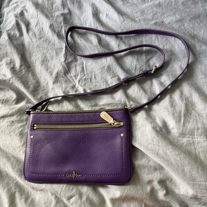 Cole Haan Purple Pebbled Leather Crossbody Bag Silver Hardware Small Swingpack